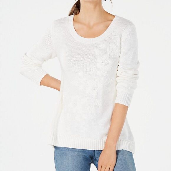 Style & Co Floral-Embroidered Sweater, M - Picture 1 of 9